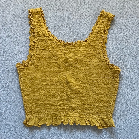 Anthropologie Floreat Ruffled Smocked Cropped Tank Top in Yellow - Picture 4 of 4